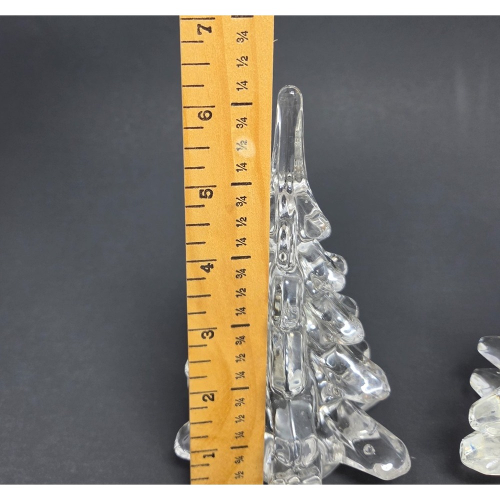 Set of 2 VTG Clear Art Glass Christmas Tree Figurines Holiday Decor 5.5" and 6" - Picture 9 of 12